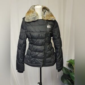 Laundry by Design Black Faux Fur Quilted Puffer Winter Coat Women's. NWT